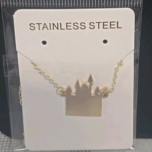 Disney Castle Gold Plated Necklace Stainless Steel